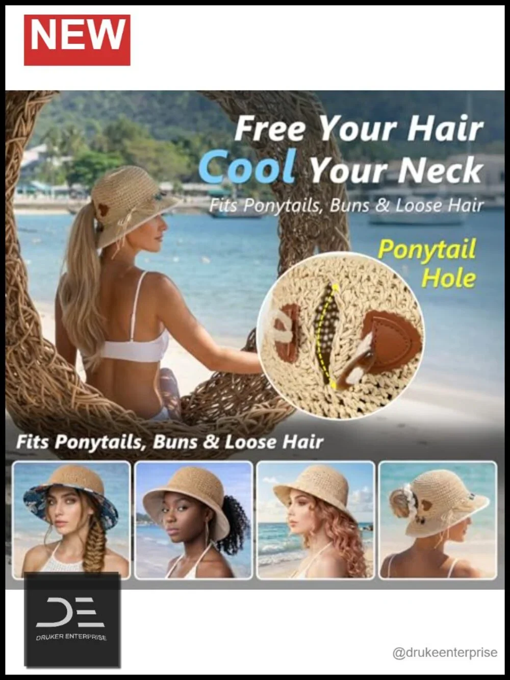 Hand Crochet Straw Sun Hat with Cooling Sweatband UPF 50+